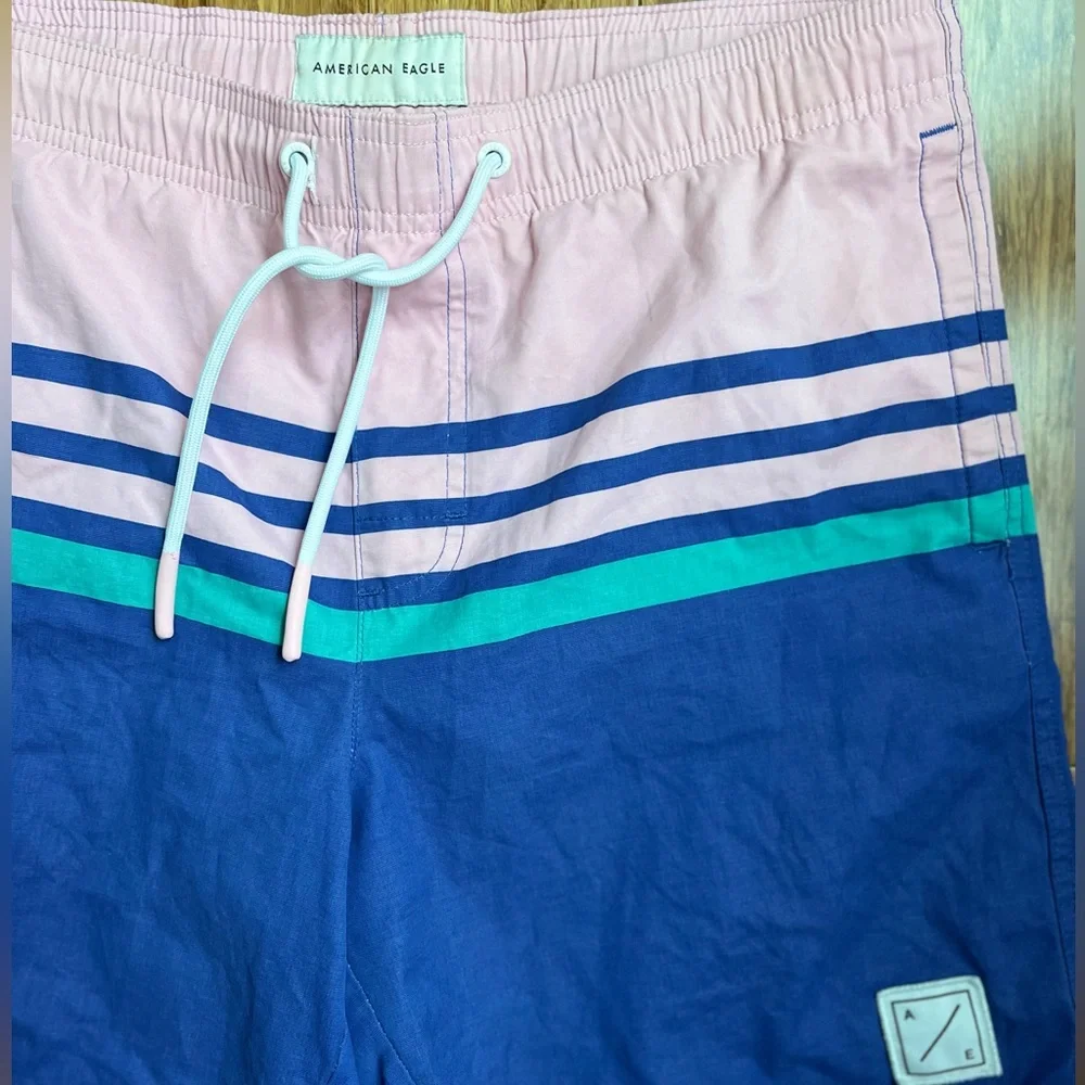 American eagle swim trunks size medium Blue pink Stripe